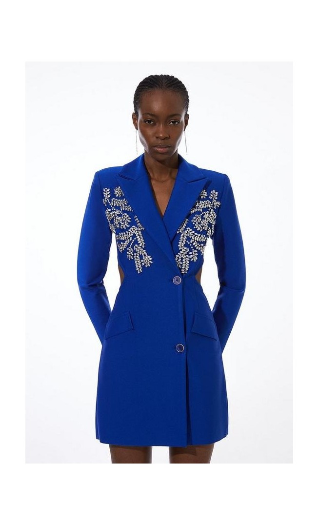 Embellished Figure Form Bandage Cut Out Back Blazer Dress