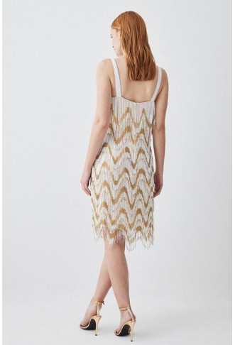 Tall Square Neck Embellished Fringed Mini Dress