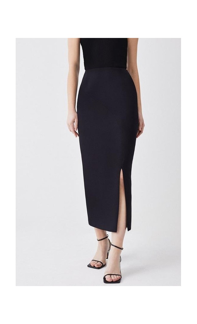 Italian Compact Scuba Jersey Pencil Midi Skirt