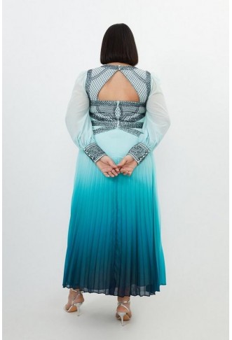 Plus Size Ombre Embroidery Woven Maxi Dress