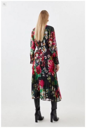 Garden Floral Printed Georgette Pleated Woven Midi Dress