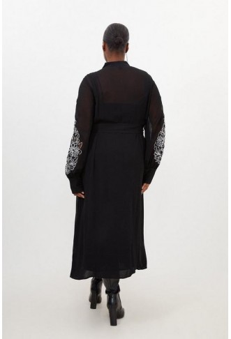 Plus Size Embroidery Bib Detail Woven Maxi Dress