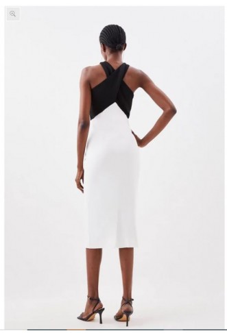 Tailored Italian Structured Rib Cross Neck Midi Dress