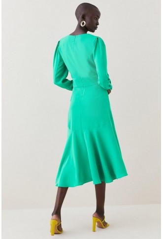 Soft Tailored Wrap Sleeved High Low Midi Dress
