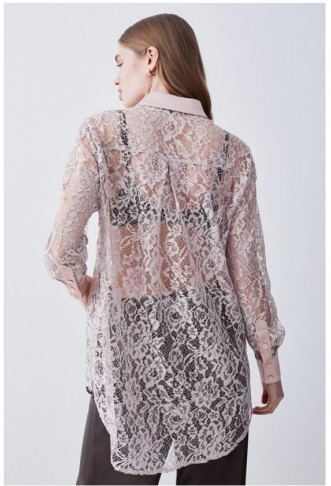 Italian Lace & Satin Tailored Longline Shirt