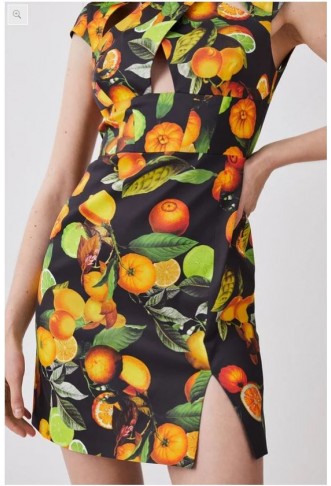 Italian Signature Citrus Print Cross Front Mini Dress