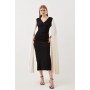 Tailored Compact Stretch Viscose Pleated Sleeve Midi Dress