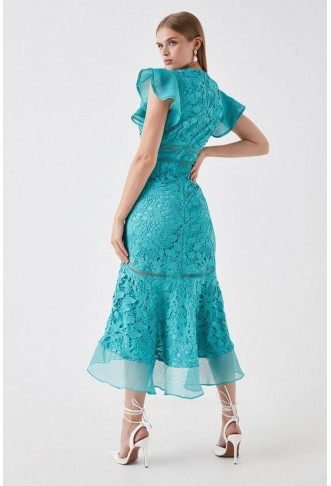 Organza Hem And Sleeve Lace Dress