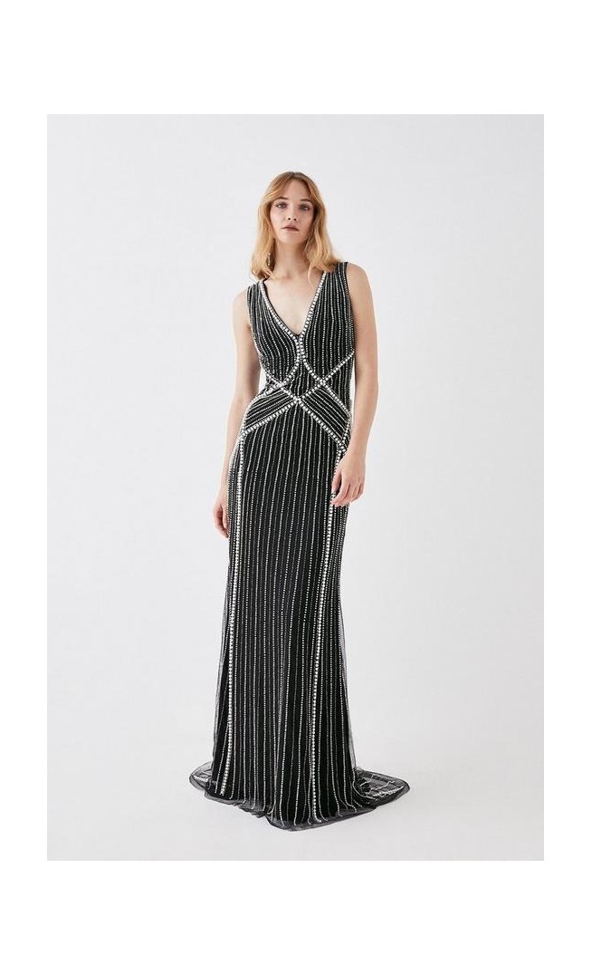 Sculpting Pearl And Diamante Embellished Maxi Dress