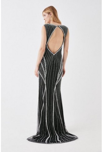 Sculpting Pearl And Diamante Embellished Maxi Dress