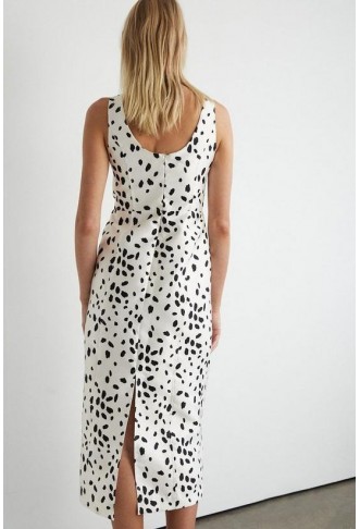 Dalmatian Print Satin Twill Corset Midi Dress