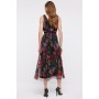Blurred Floral Tipped Pleated Mesh Midi Dress