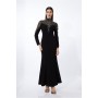 Black Premium Crystal Embellished Woven Maxi Dress