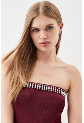 Burgundy Embellished Bandeau Column Midaxi Dress