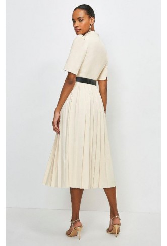 Ivory Petite Structured Crepe Forever Pleat Midi Dress