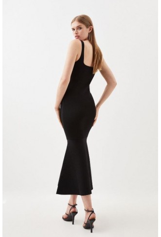 Black Body Contouring Knit Midi Dress