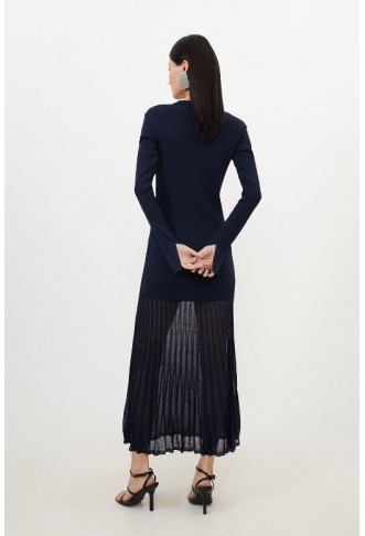 Viscose Blend Knit Sheer Skirt Midaxi Dress