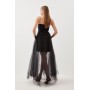 Black Tailored Stretch Crepe Tulle Midi Dress