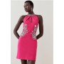 Pink Ponte Embellished Key Hole  Mini Dress