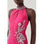 Pink Ponte Embellished Key Hole  Mini Dress