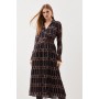Chain Petite Geo Pleated Georgette Belted Woven Maxi Dress