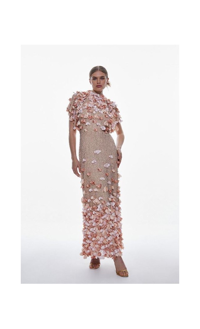 Crystal Applique Angel Sleeve Woven Midaxi Dress