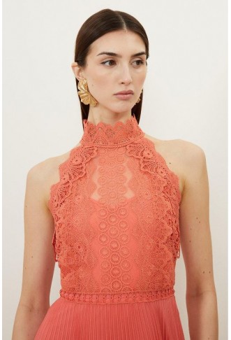 Orange Guipure Lace Ombre Woven Halter Maxi Dress