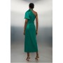 Tailored Satin Back Crepe Tie Neck Contrast Panel Maxi Dress