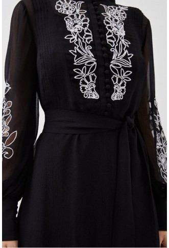 Embroidery Bib Detail Woven Maxi Dress