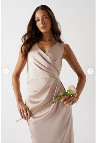 Ruched Waist Detail Satin Bridesmaids Dress