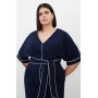 Navy Plus Size Contrast Piping Satin Back Crepe Woven Midi Dress