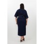 Navy Plus Size Contrast Piping Satin Back Crepe Woven Midi Dress