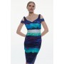 Blue Painterly Stripe Strap Detail Pencil Midi Dress