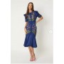 Embroidered Flute Hem Midi Dress With Lace Trim