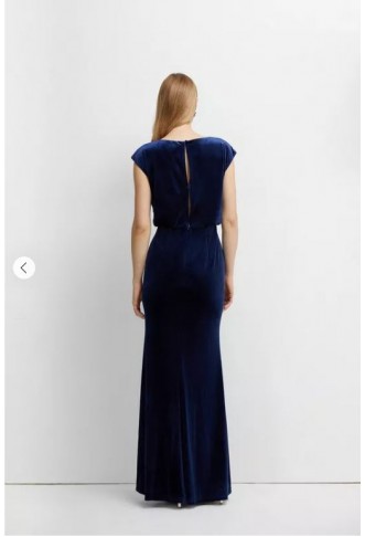 Blouson Waist Velvet Bridesmaids Maxi Dress