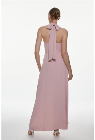 Blush Soft Tailored Waterfall Halter Maxi Dress