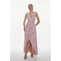 Blush Soft Tailored Waterfall Halter Maxi Dress