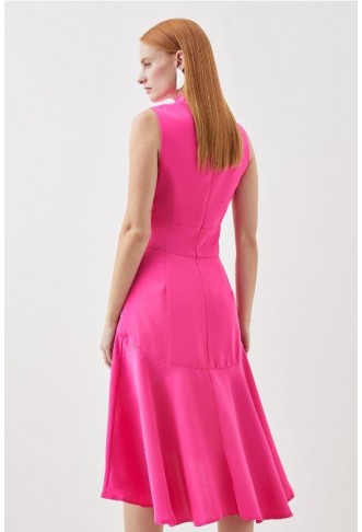 Pink Soft Tailored High Low Midi Dress