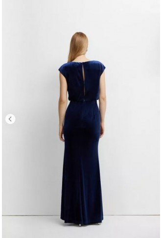 Blouson Waist Velvet Bridesmaids Maxi Dress