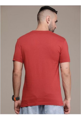 Men brand logo printed pure cotton slim fit t-shirt