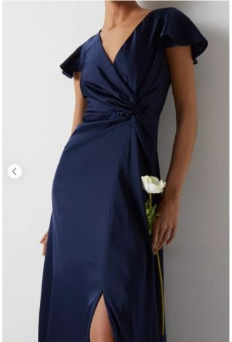 Twist Front Angel Sleeve Bridesmaids Maxi Dress