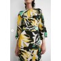 Abstract Floral Belted Midi Dress