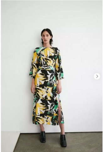 Abstract Floral Belted Midi...