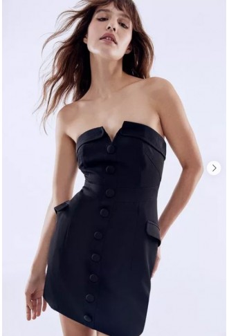 Strapless Button Through Waistcoat Mini Dress