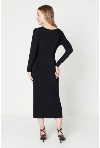 Ruched Side Long Sleeve Midi Dress