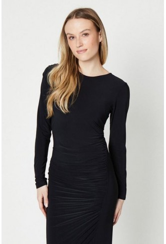 Ruched Side Long Sleeve Midi Dress