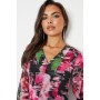 Blurred Floral V-neck Godet Dress