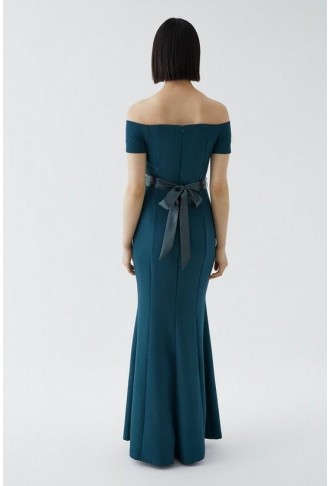 Bardot Sleeve Tailored Crepe Bridesmaids Dress