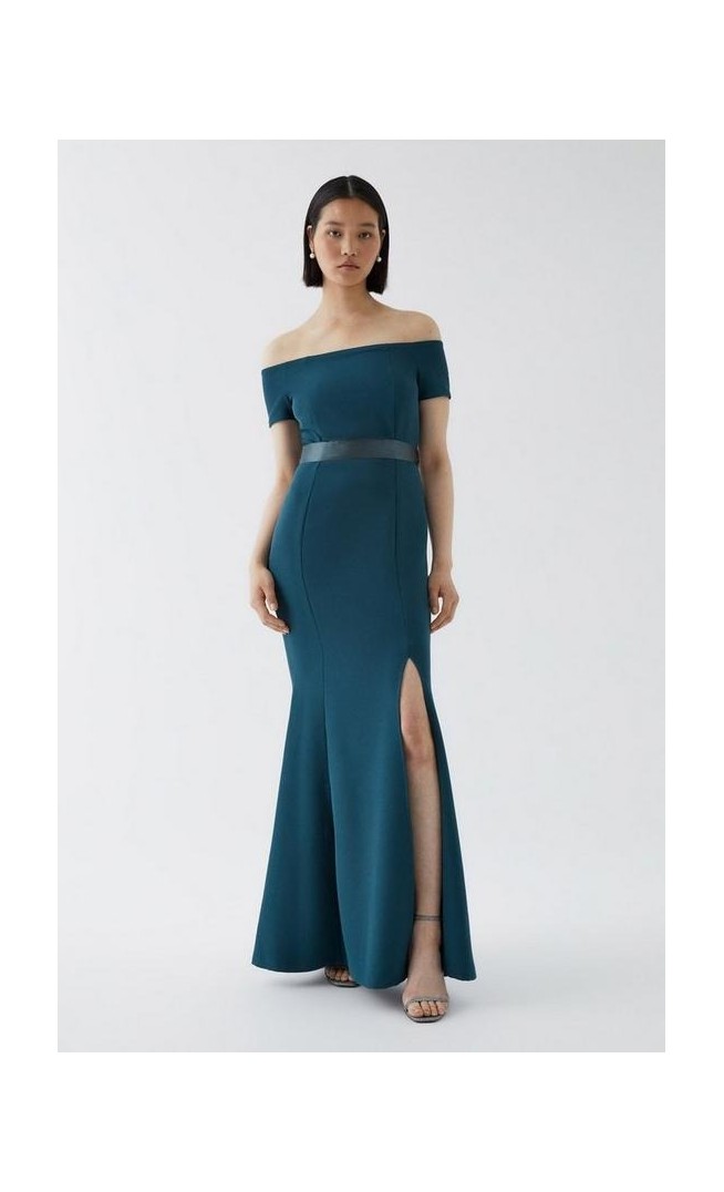 Bardot Sleeve Tailored Crepe Bridesmaids Dress