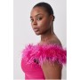 Magenta Plus Size Bandage Bardot Feather Knit Top